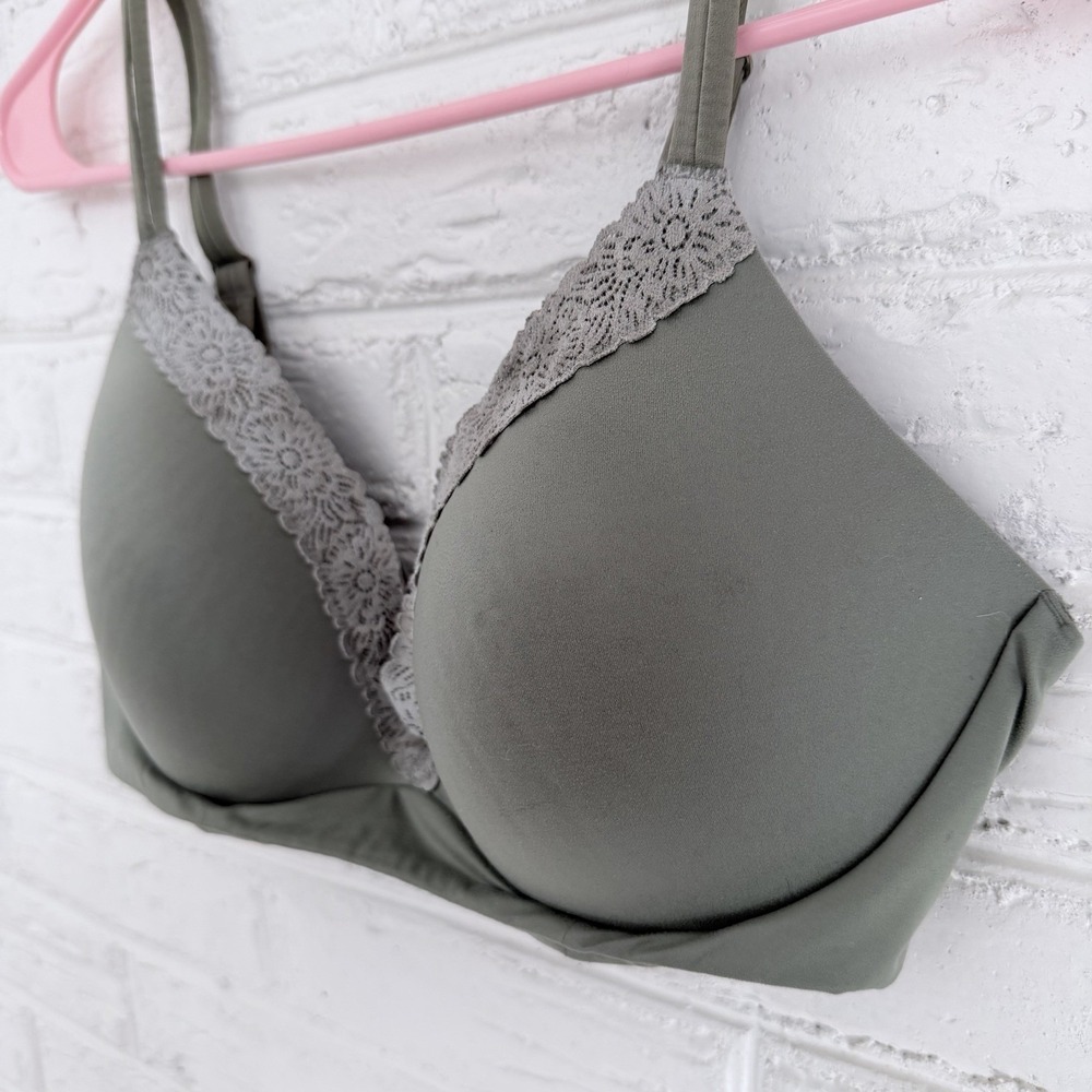Aerie Green Ombre Real Sunnie Lace Demi Push Up Wireless Bra Size 36D - Picture 3 of 9